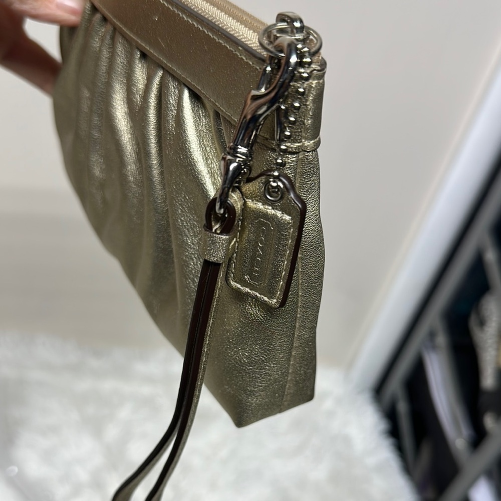 Coach Gold Pleated Wristlet Clutch - Picture 4 of 12